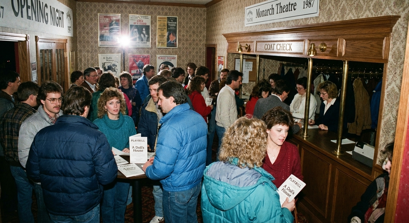 Monarch Theatre opening night 1987 — coat check counter and A Doll's House playbills